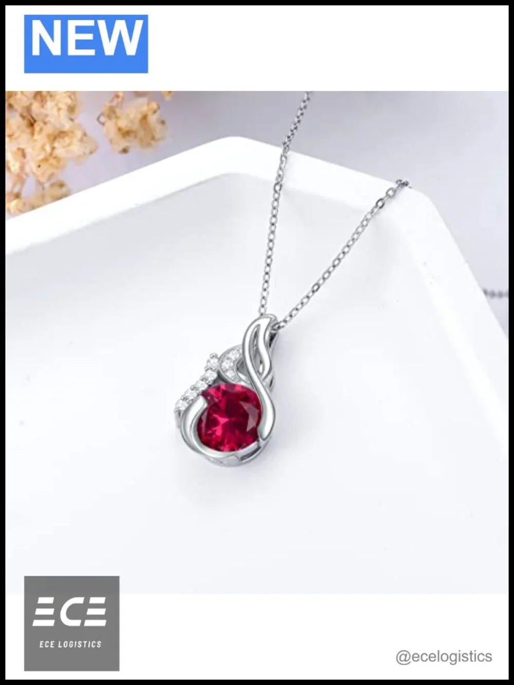 Sterling Silver Ruby Birthstone Necklace Round Pendant 18in July Gift